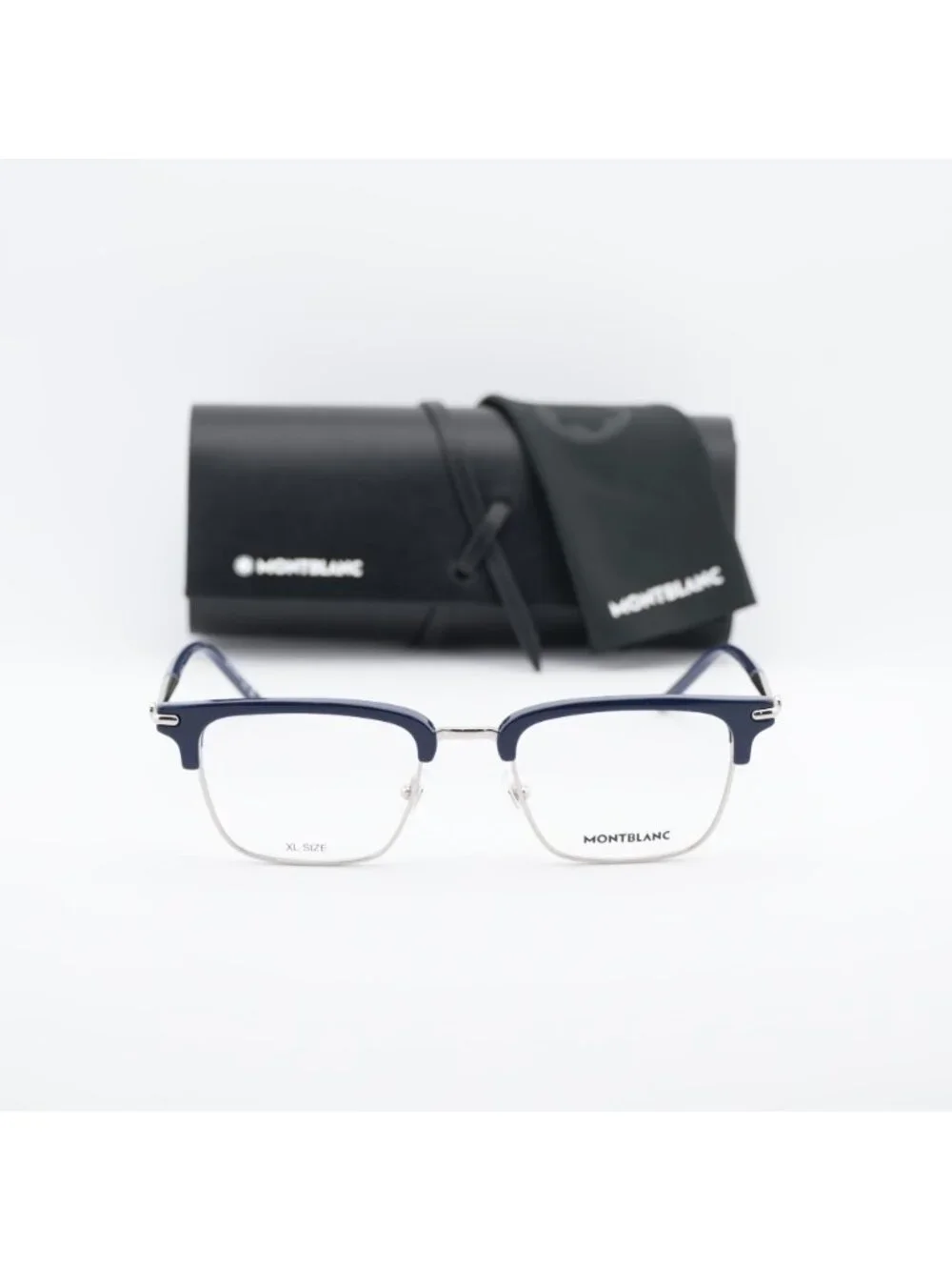 Montblanc MB0243O 002 Browline Eyeglasses 52mm – Blue / Silver